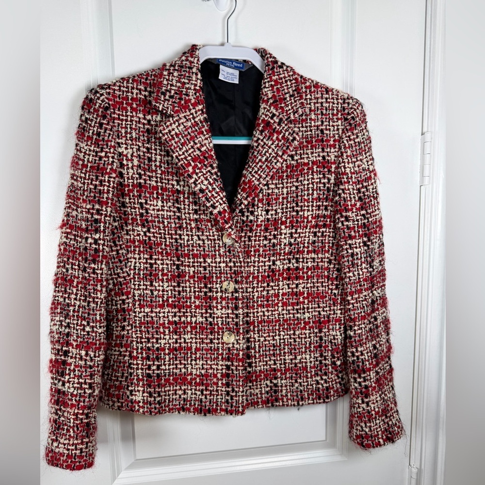 Austin Reed Red and White Tweed Blazer